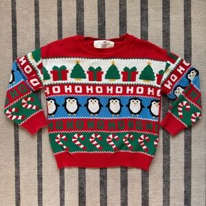 H&M Festive Red Holiday Sweater with Penguins, Candy Canes, HoHo, Presents, etc